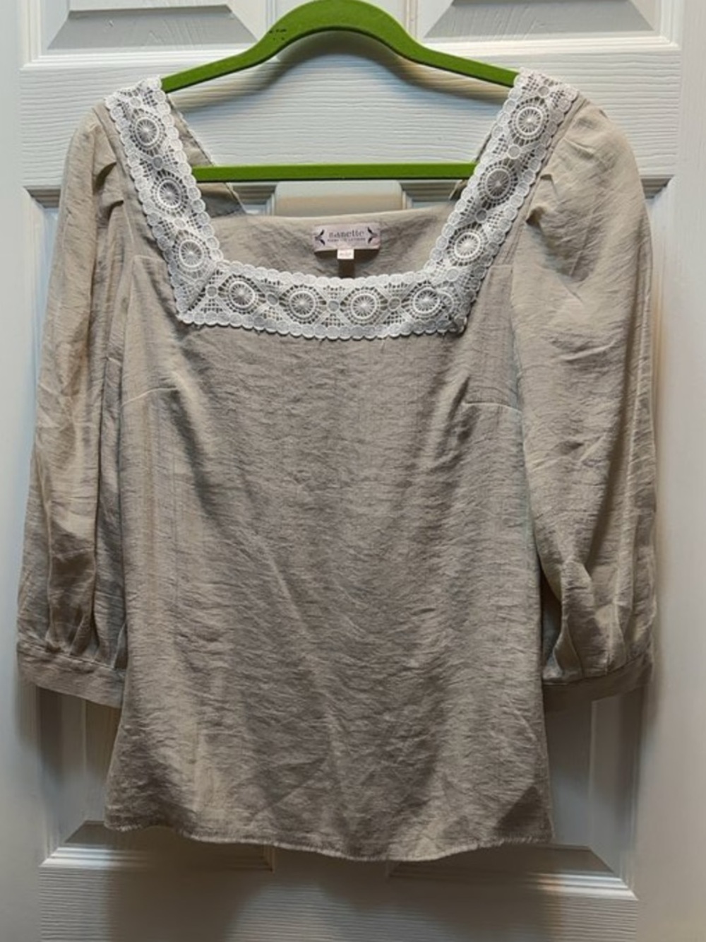 Nanette Lepore Cream Square-Neck Crochet-Trim Blouse